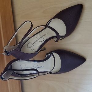 Maroon/burgundy snake like high heels